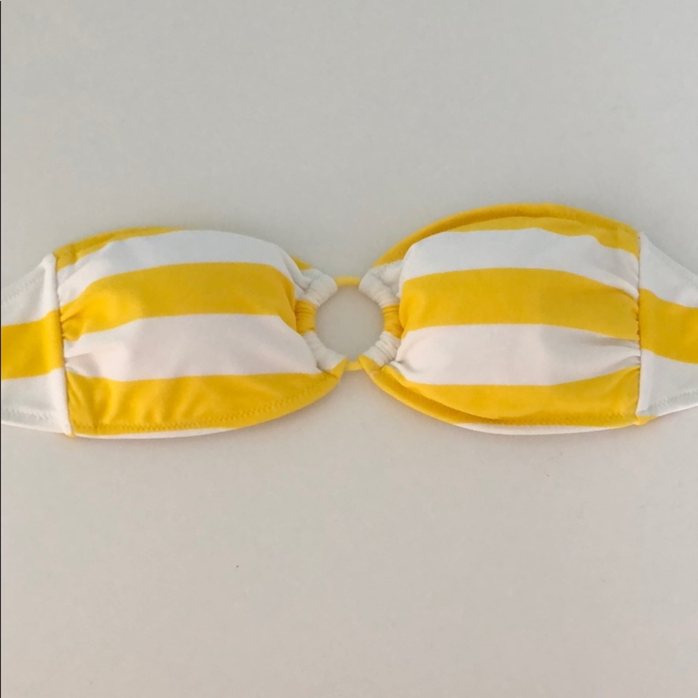 yellow and white aerie strapless bikini top